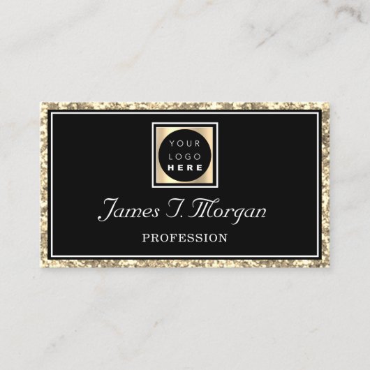 プロフェッショナル金ゴールドブラックグリッターフレームロゴ金ゴールド 名刺 (正面)