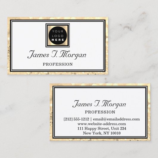 プロフェッショナル金ゴールドホワイトグリッターフレームロゴVIP 名刺 (正面/裏面)