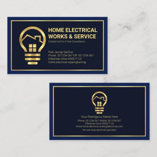プロフェッショナル金ゴールドホームバルブエレクトリシャン 名刺 (正面/裏面)