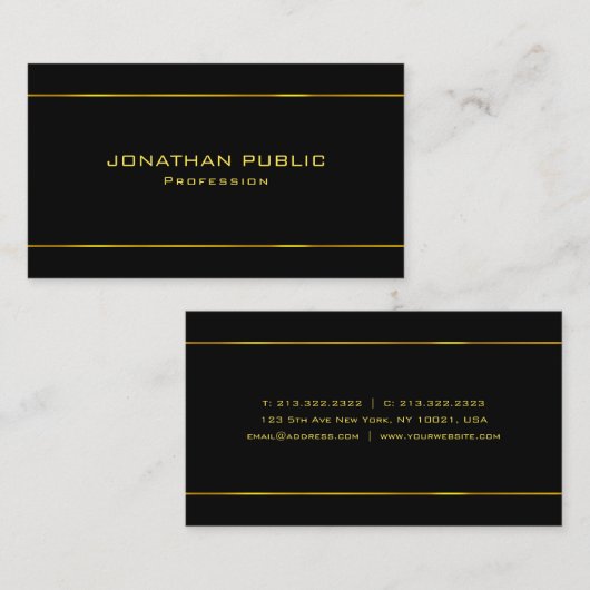 プロフェッショナル金ゴールドモダン文字黒テンプレート 名刺 (正面/裏面)