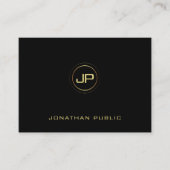 プロフェッショナル金ゴールドモノグラムブラックエレガントプレーン 名刺 (正面)