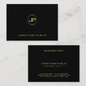 プロフェッショナル金ゴールドモノグラムブラックエレガントプレーン 名刺 (正面/裏面)