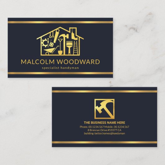 プロフェッショナル金ゴールドライン建築ホーム 名刺 (正面/裏面)