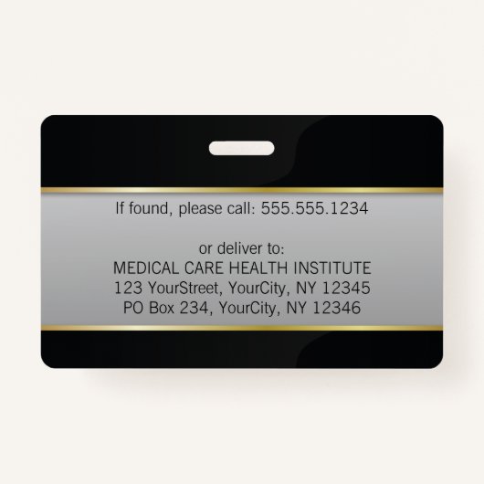 プロフェッショナル金ゴールド医療衛生ボウルの写真ID バッジ (裏面)