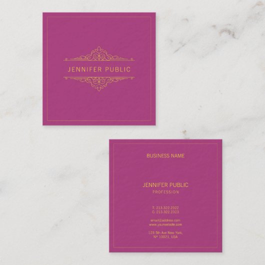 プロフェッショナル金ゴールド文字フレームエレガントテンプレートルクセ スクエア名刺 (正面/裏面)