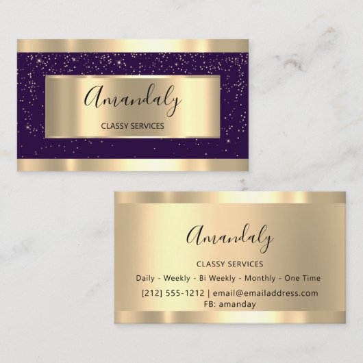 プロフェッショナル金ゴールド美容師イベントプランナーバイオレット 名刺 (正面/裏面)