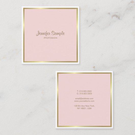 プロフェッショナル金ゴールド赤面ピンクホワイトラグジュアリープレーン スクエア名刺 (正面/裏面)