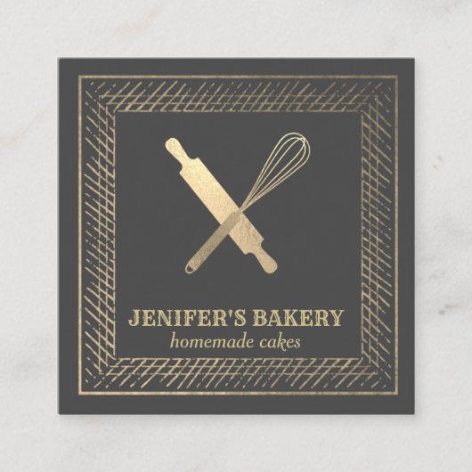 プロフェッショナル金ゴールド転がのピンウィスクシェフベーカリー スクエア名刺 (正面)