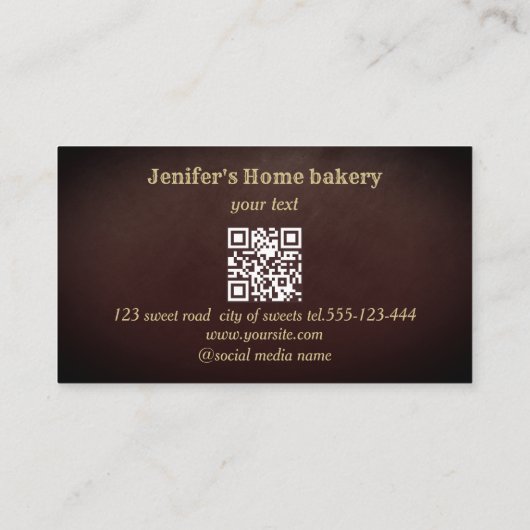 プロフェッショナル金ゴールド転がのピンウィスクシェフベーカリー 名刺 (裏面)