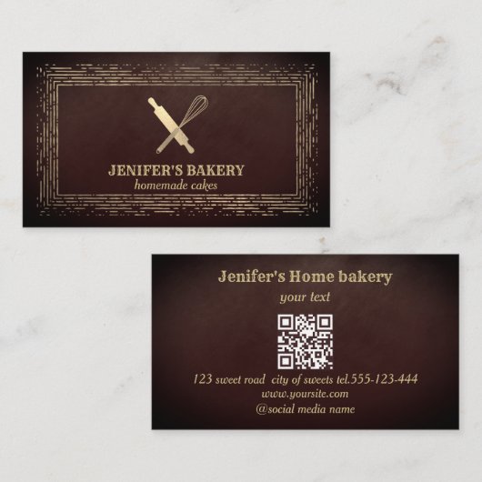 プロフェッショナル金ゴールド転がのピンウィスクシェフベーカリー 名刺 (正面/裏面)