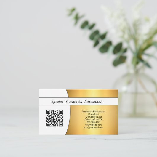 プロフェッショナル金ゴールドFLAREカスタムのQRコード 名刺 (スタンド正面)