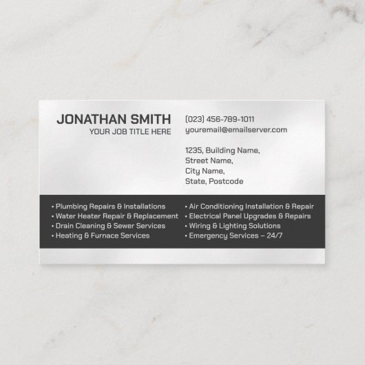 プロフェッショナル電気・配管工事請負業者 名刺 (裏面)