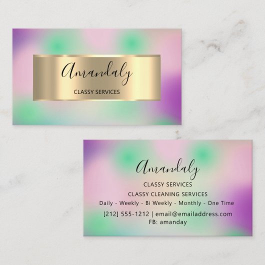 プロフェッショナル額縁ホログラフスモークパープルピンク 名刺 (正面/裏面)