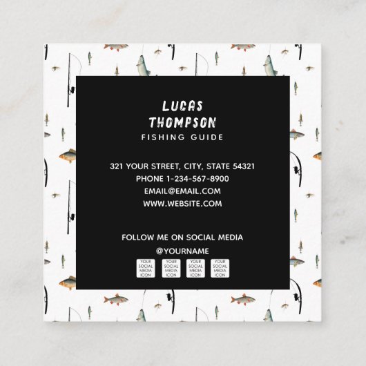 プロフェッショナル魚釣りガイド文字QRコード スクエア名刺 (裏面)