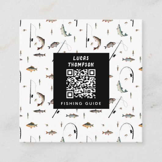 プロフェッショナル魚釣りガイド文字QRコード スクエア名刺 (正面)