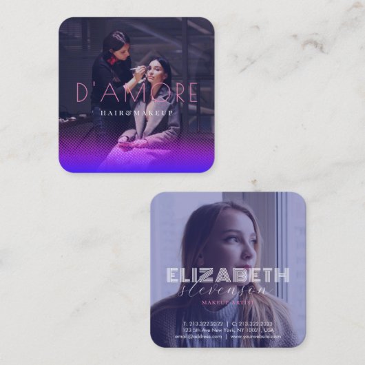 プロフェッショナル2写真ピンクと紫の抽象芸術 スクエア名刺 (正面/裏面)