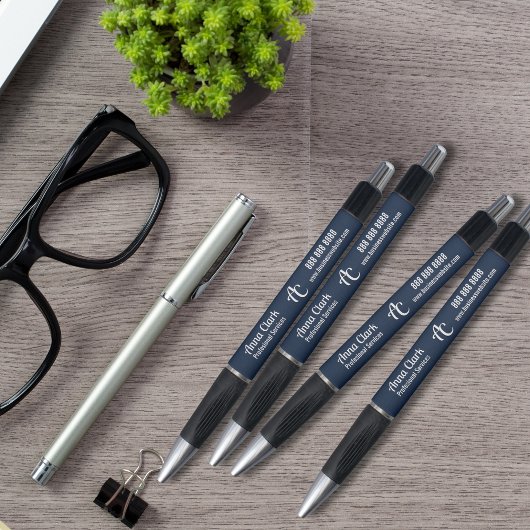 プロフェッショナル2文字モノグラムネイビーブルーテクスチャ ボールペン