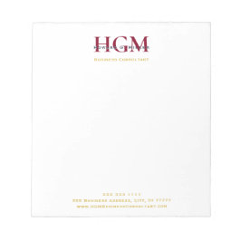 プロフェッショナル3レターモノグラムブルゴーニュ海軍金ゴールド ノートパッド