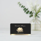 プロフェッショナル エレガント ゴールド ロータス ヨガ ブラック 名刺 (スタンド正面)