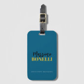 プロフェッショナル エレガント モダン ミニマリスト ブルー ゴールド ラゲッジタグ (正面縦)