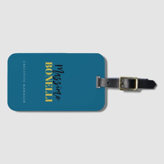 プロフェッショナル エレガント モダン ミニマリスト ブルー ゴールド ラゲッジタグ (正面横)