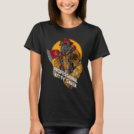 プロフェッショナル キティ セーバー 消防士 猫 Tシャツ (正面)