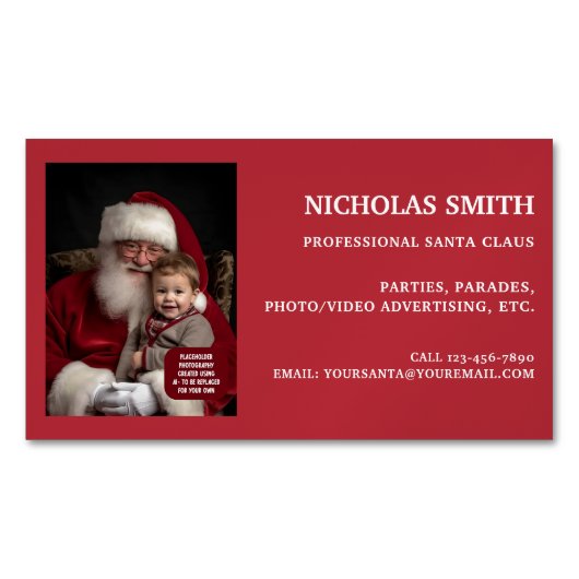 プロフェッショナル クリスマス サンタクロース 写真 マグネット名刺 (正面)