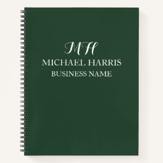 プロフェッショナル グリーン モノグラムイニシャルビジネス ノートブック