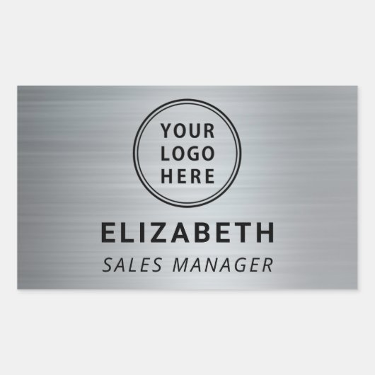 プロフェッショナル シルバー企業ロゴ 長方形シール (正面)