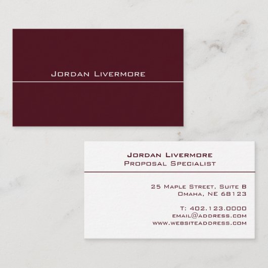 プロフェッショナル、シンプル、ベーシック、マルーン&ホワイトモダン 名刺 (正面/裏面)