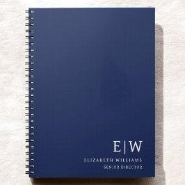 プロフェッショナル ネイビーブルー ビジネス モノグラムイニシャル ノートブック