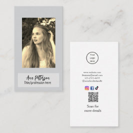 プロフェッショナル フォト QR ウェブサイト メール ソーシャル モダン 名刺