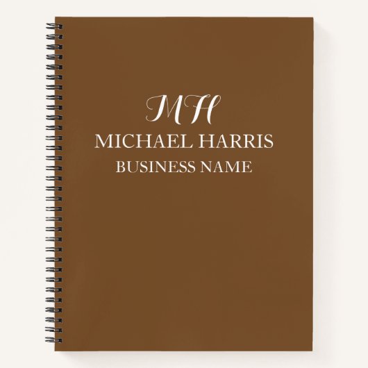 プロフェッショナル ブラウン モノグラムイニシャルビジネス ノートブック (正面)