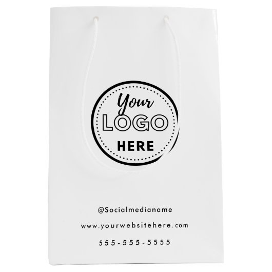 プロフェッショナル ブランディング ミニマルな白のプロモーション ロゴ ミディアムペーパーバッグ (正面)