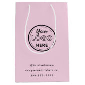 プロフェッショナル ブランディング ミニマル ピンク プロモ ロゴ ミディアムペーパーバッグ (正面)
