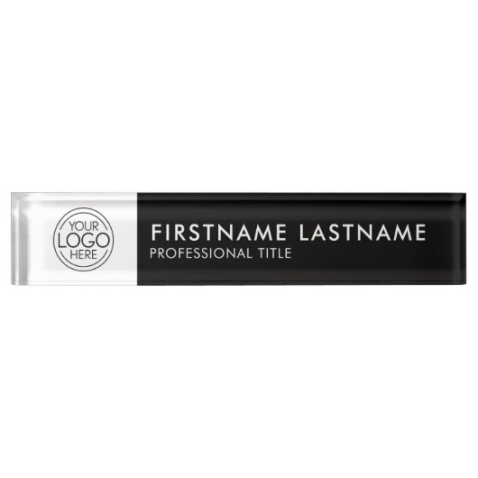 プロフェッショナル、モダン白黒ロゴ、名前、タイトル デスクネームプレート (正面)