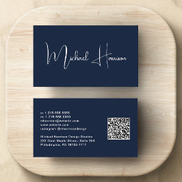 プロフェッショナル モダン スクリプト QR コード 青 名刺