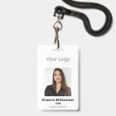 プロフェッショナル 白いロゴ フォト バーコード ID バッジ (正面(ネックストラップ付))
