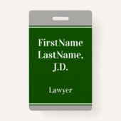 プロフェッショナル、緑、カスタムな弁護士の名前入りの記章 バッジ (裏面)