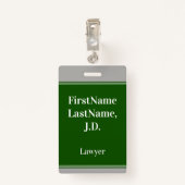 プロフェッショナル、緑、カスタムな弁護士の名前入りの記章 バッジ (裏面クリップ)