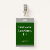 プロフェッショナル、緑、カスタムな弁護士の名前入りの記章 バッジ (正面クリップ)
