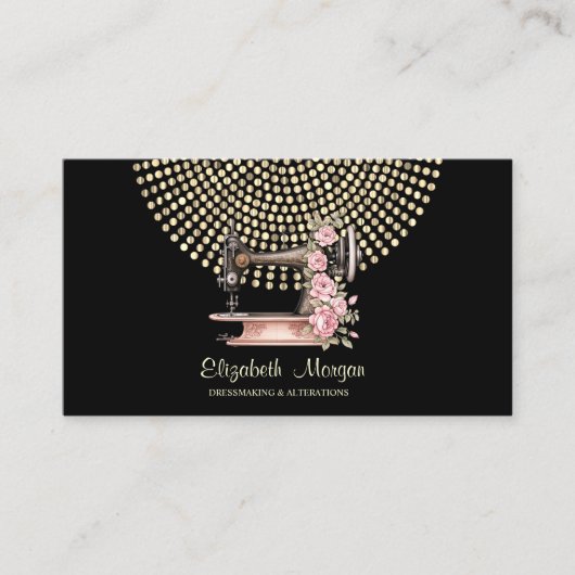プロフェッショナル、金ゴールドドット裁縫マシンブラック 名刺 (正面)