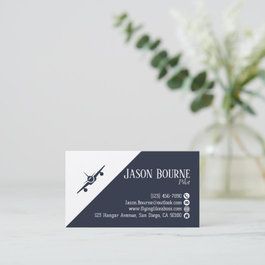 プロフェッショナル、QRコードおよびソーシャルメディア、航空、青 名刺 (スタンド正面)