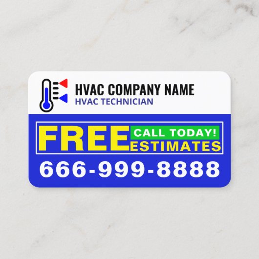 プロフェッショナルACロゴ(無料見積り)、モダンHVAC 名刺 (正面)