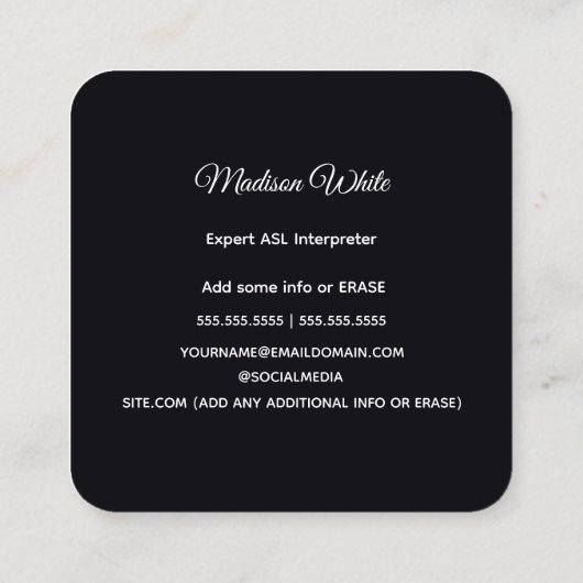 プロフェッショナルASLインタプリタ スクエア名刺 (裏面)