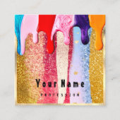 プロフェッショナルNaisメイクアップ金ゴールドグリッターロゴドリップ スクエア名刺 (正面)