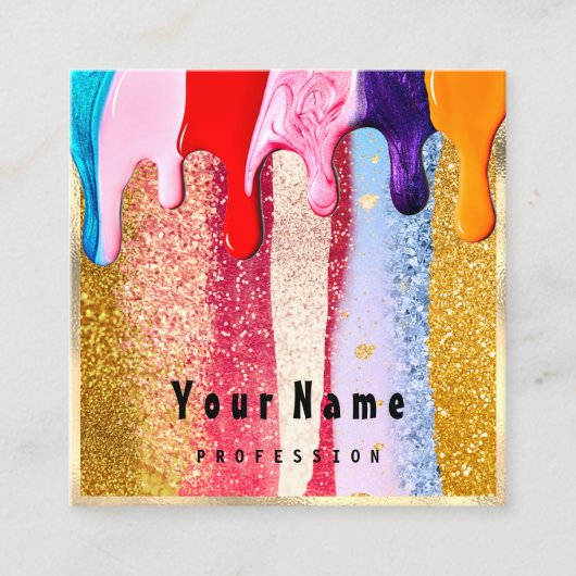 プロフェッショナルNaisメイクアップ金ゴールドグリッターロゴドリップ スクエア名刺 (正面)