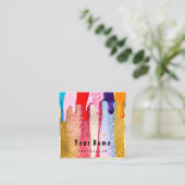 プロフェッショナルNaisメイクアップ金ゴールドグリッターロゴドリップ スクエア名刺 (スタンド正面)