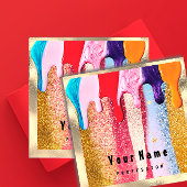 プロフェッショナルNaisメイクアップ金ゴールドグリッターロゴドリップ スクエア名刺