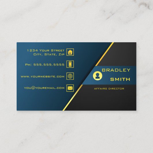 プロフェッショナルQRコードグラデーション青と金ゴールド 名刺 (裏面)